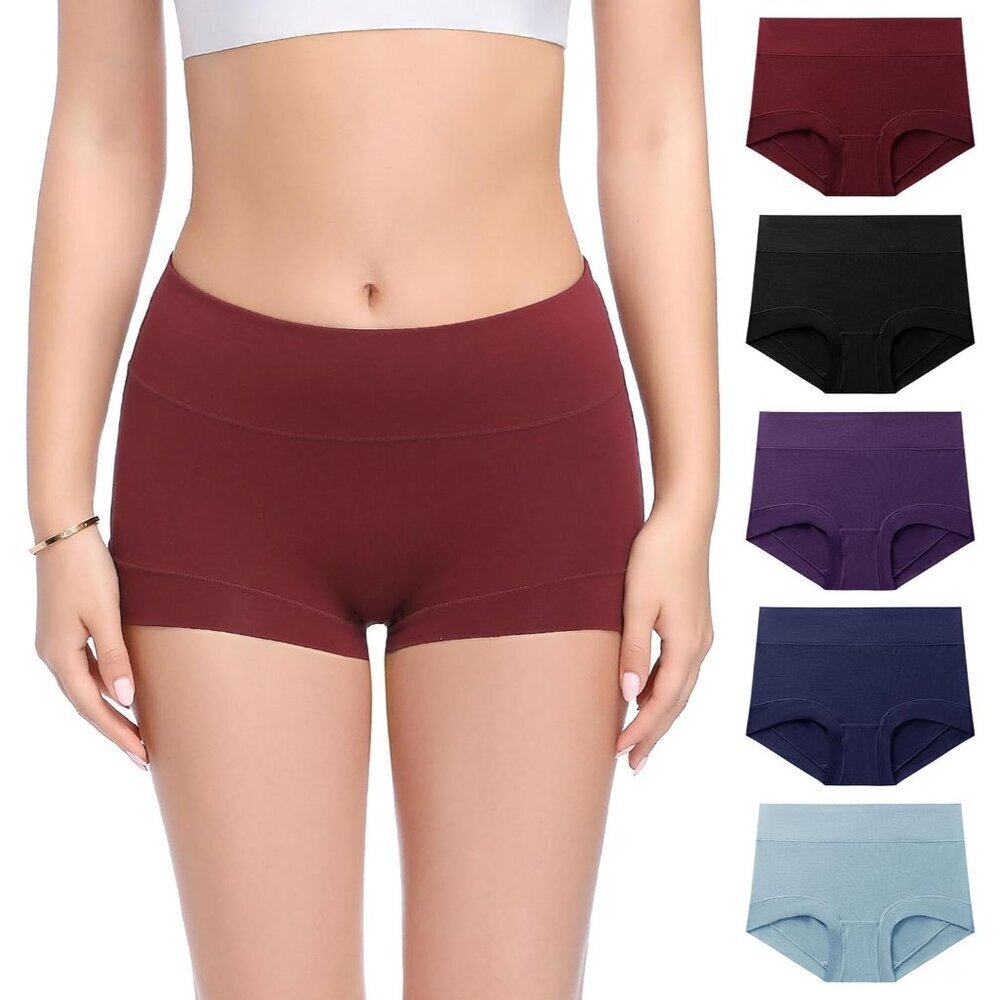 Womens Cotton Boy Shorts Underwear High Waisted Full Coverage Multipack